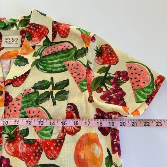 Scotch & Soda Girls Fruit Printed Linen Blend Button Up Shirt Kids Size 16 NWT - Picture 2 of 8